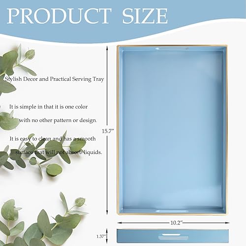 Miniatura 3 de Spsyrine Bandeja decorativa azul con asas, elegante bandeja de plástico para mesa auxiliar otomana, sala de estar, decoración del hogar, 15.6 x 10.2