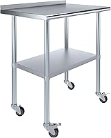 Vista 10 de AmGood Mesa de trabajo de acero inoxidable con protector contra salpicaduras de 1.5 pulgadas y ruedas NSF Mesa de preparación de alimentos