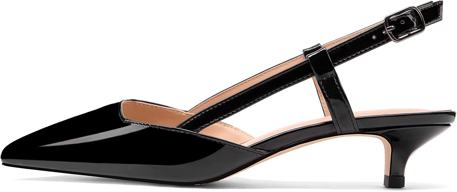 Women's Slingback Patent Leather Pointed Toe Strap Kitten Low Heel Pumps Shoes 1.5 Inch - Image 3