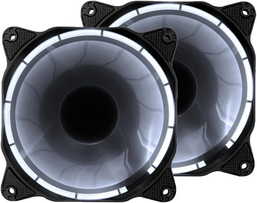 upHere Novonest 120mm White LED Silent Fan for Computer Cases, CPU Coolers, and Radiators Ultra Quiet High Airflow Computer Case Fan, Twin Pack