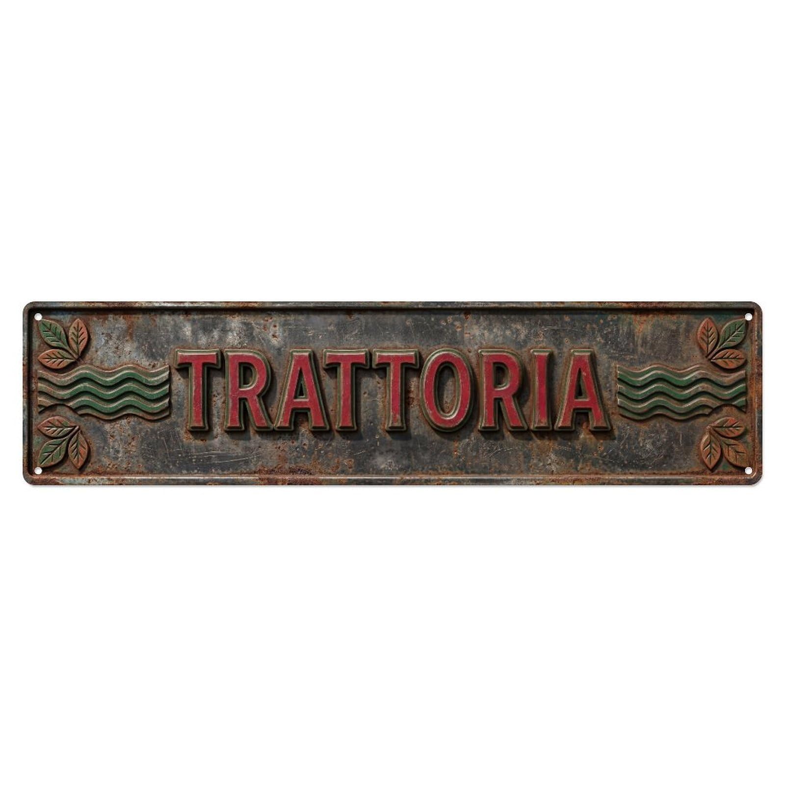 TRATTORIA Italian Kitchen 2 Metal Tin Skinny Sign Plaque Wall Decor for Cafe, Club Bar, Office, Home Garden Metal Poster 4x16Inch