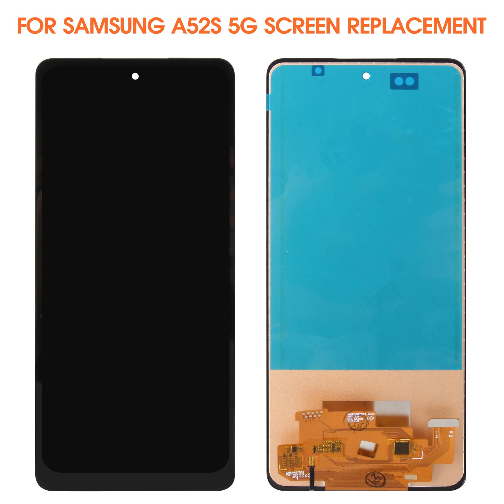 AGCUT Schermo LCD per Samsung A52s 5G LCD Display per Samsung Galaxy A52s 5G SM-A528B SM-A528B/DS 6,5 Pollici Digitalizer Touchscreen Assembly con Strumenti (Nero Incell, senza impronta)