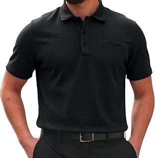 Men's Shirts Short Sleeve Casual Athletic Collared Loose Fit Running Tops Button Down Breathable Waffle Shirts