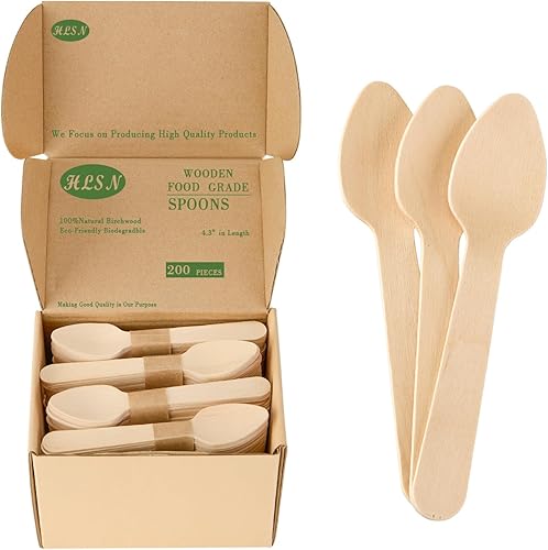 Miniatura 8 de 200 mini cucharas de madera de 4 pulgadas, biodegradable compostable, madera de abedul natural, cubiertos de madera desechables de grado alimenticio