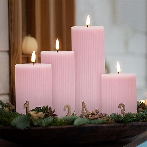 Miniatura 7 de Girimax Velas de pilar sin llama rosa con control remoto, cera real parpadeante grande y alta con batería LED, juego de 4  3 pulgadas de alto, 4
