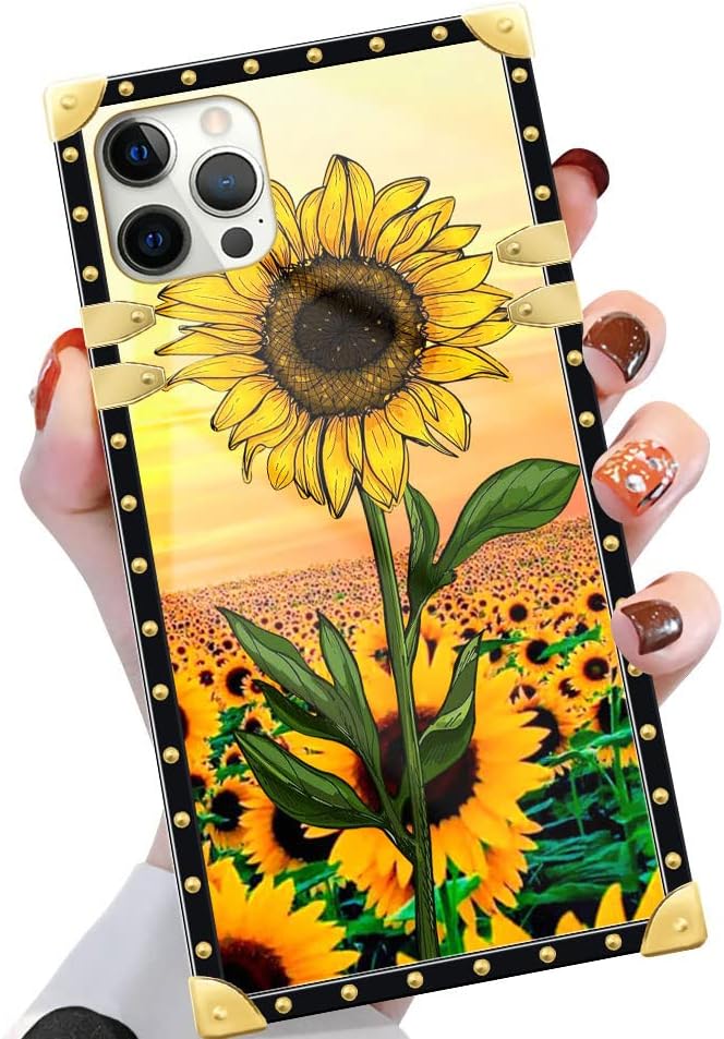 Yuning419Case Compatible with iPhone 12 Pro Max,Sunset Sunflower 12 Pro Max Case for Girls Womens,Luxury Soft TPU Shockproof Protective Hard PC Case for iPhone 12 Pro Max 6.7 inch