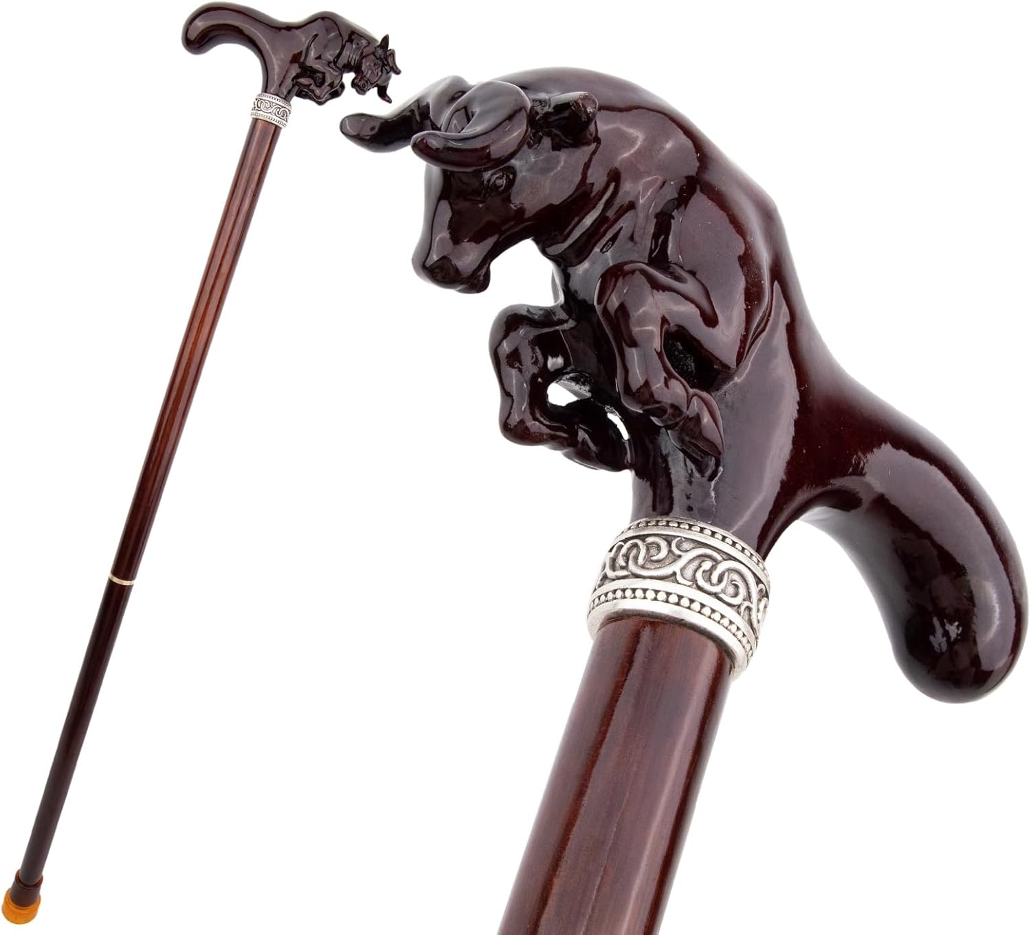 36.22in Brown Cow Bullfight Wooden Fashion Walking Stick, Decorative Cospaly Cane Halloween Wood Crutch Wand Crosier