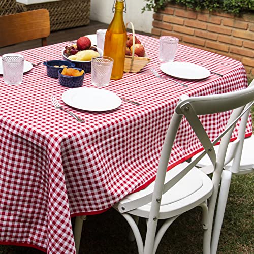 Toalha de Mesa Xadrez Vichy Vermelho. Tecido Jacquard Fácil de Lavar e Secar (4 lugares (1,40m x 1,4