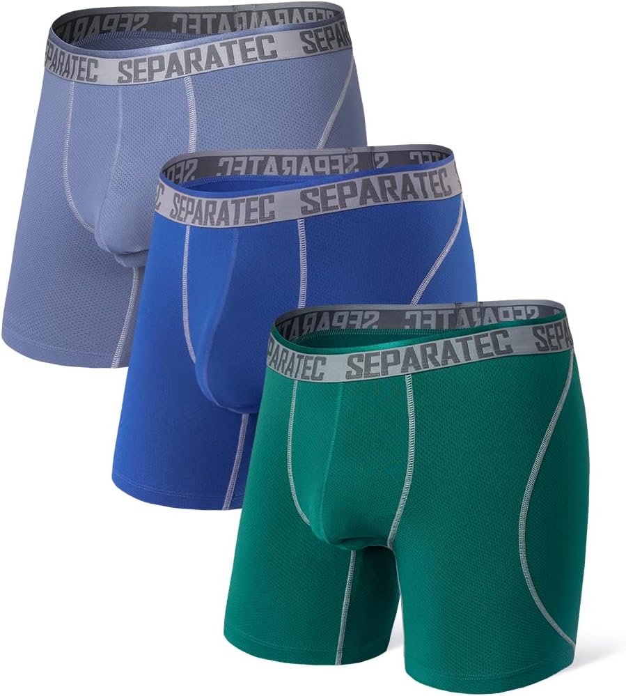 Separatec Men's Dual Pouch Underwear Active Mesh Cool Performance Long Boxer Briefs 3 Pack