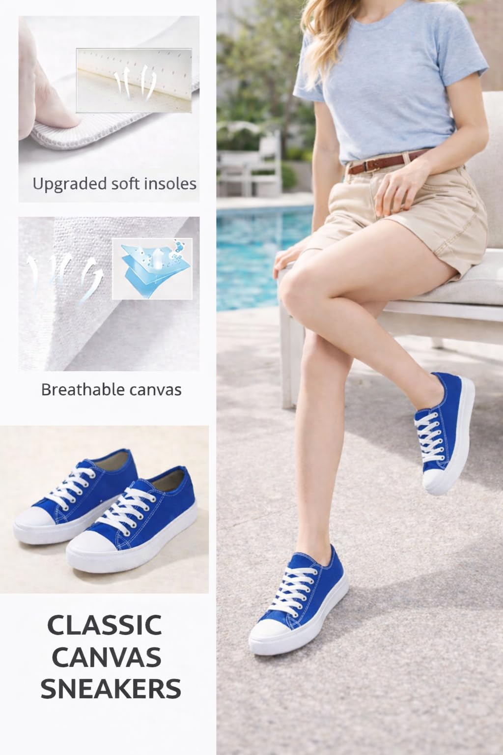 hello basics Canvas Shoes for Women Casual Low Top Women's Fashion Sneakers Slip on for Women (7, Cobalt)