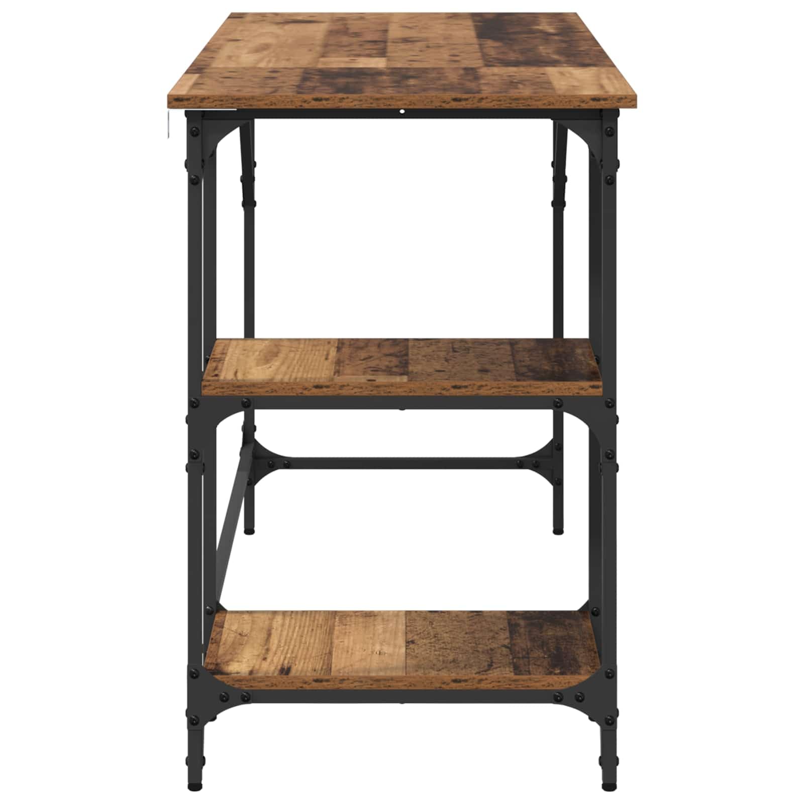 Scrivania Industriale con 3 Ripiani 120x50x75 cm Legno Vecchio | Tavolo da lavoro compatto per studio e casa con robusto telaio metallico e piedini regolabili per la massima stabilità.