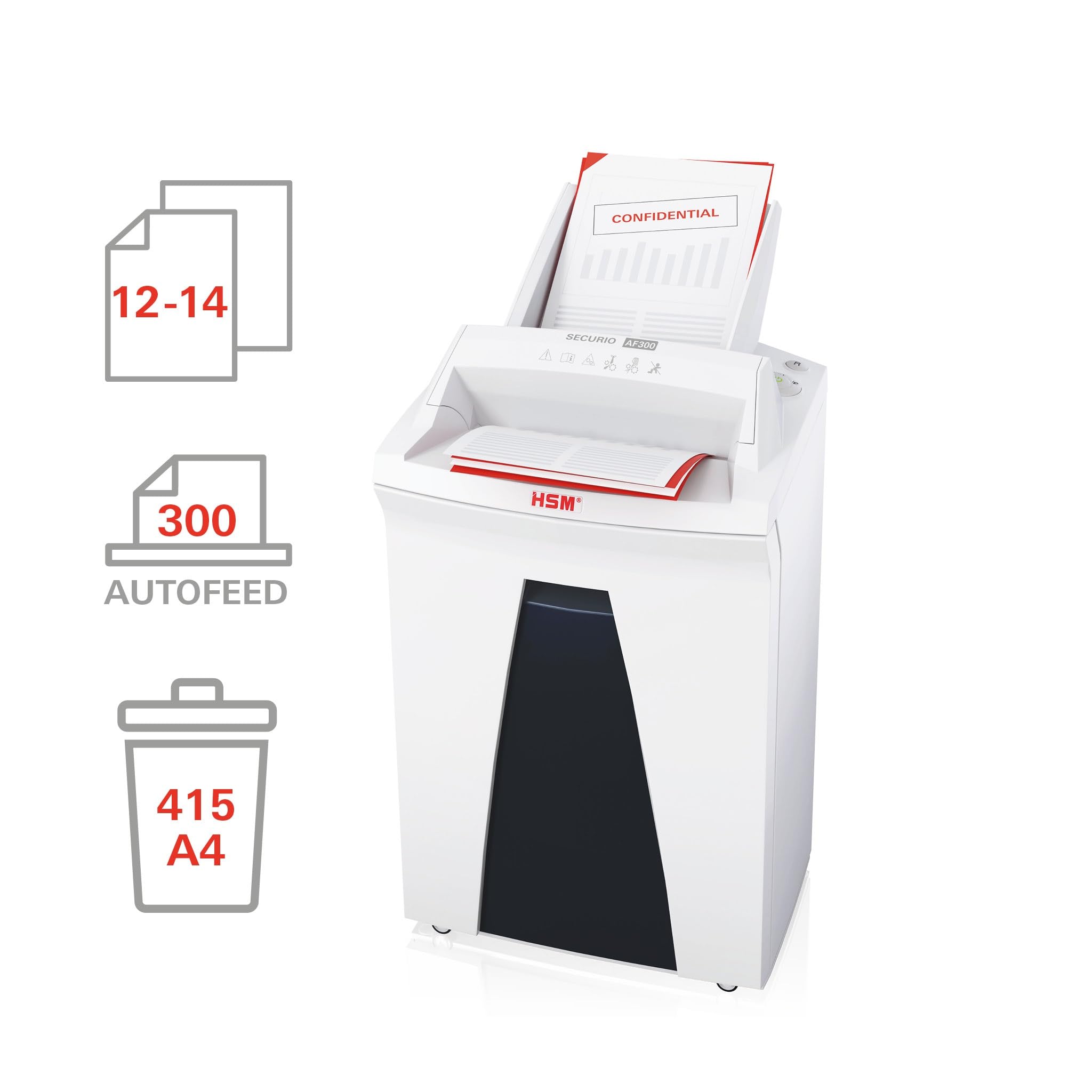 HSM SECURIO AF300 Office Autofeed Destructeur de Documents, Niveau de sécurité P4, Coupe en Particules, 300 Feuilles Automatique, Conforme au RGPD