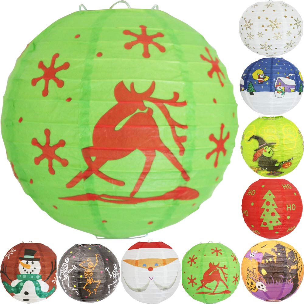 Time To Sparkle Christmas Deer Tissue Paper Round Lanterns Lampshade Lamp Shade Christmas Birthday Party Decoration | 8"(20Cm) |