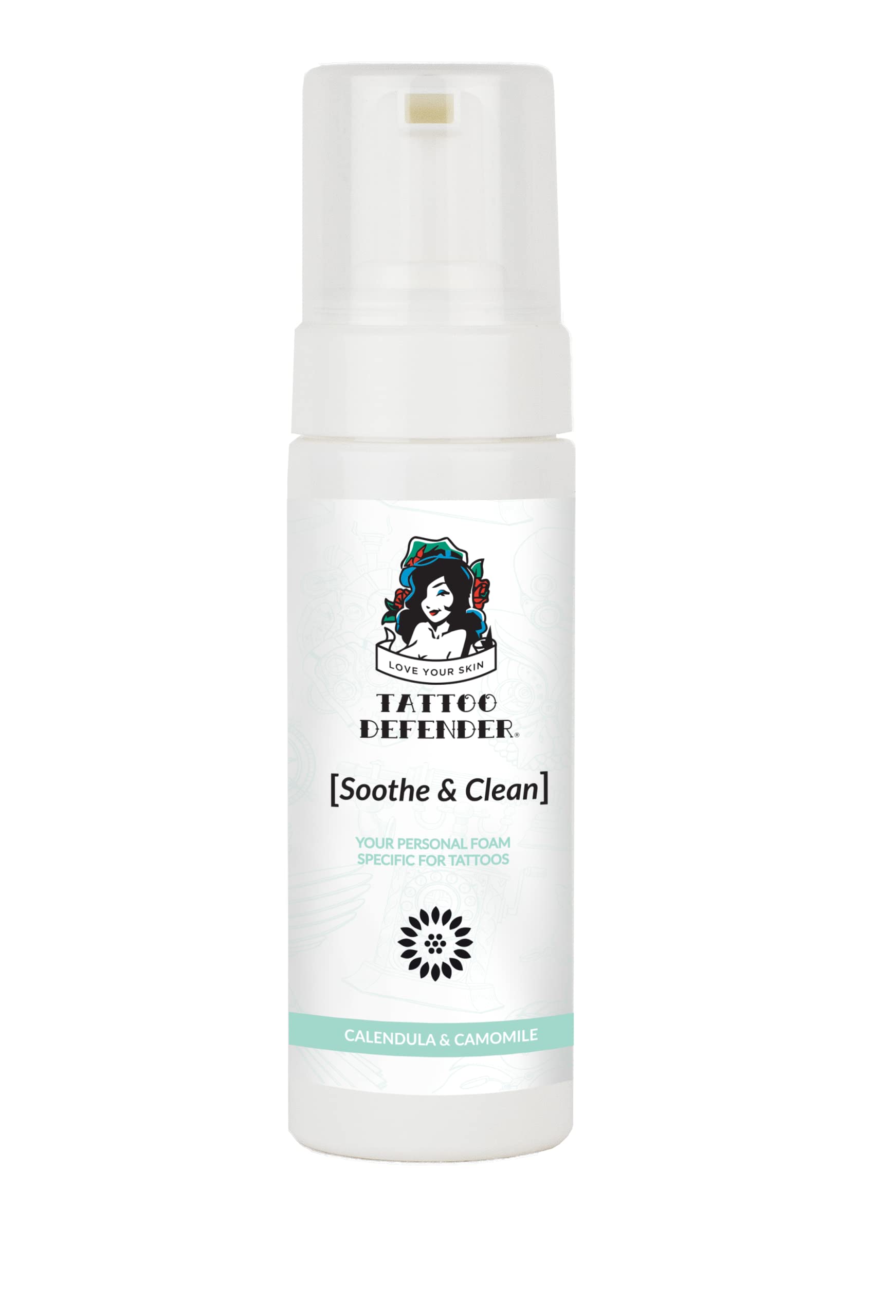 Tattoo Defender Soothe&Clean Foam, 150ml - Mus Tatuaże Oczyszczający Kojący Oczyszczający, Do Pielęgnacji Tatuaż, Zmniejsza Zaczerwienienie I Obrzęk, Antybakteryjne, Konekcja 150ml