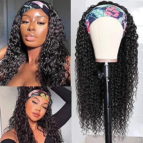 Image of XSY Headband Wig Human Hair Deep Wave Headband Wigs for Black Women 22 Inch Glueless Half Wig Machine Made Curly Headband Wig 150% Density Natural Color