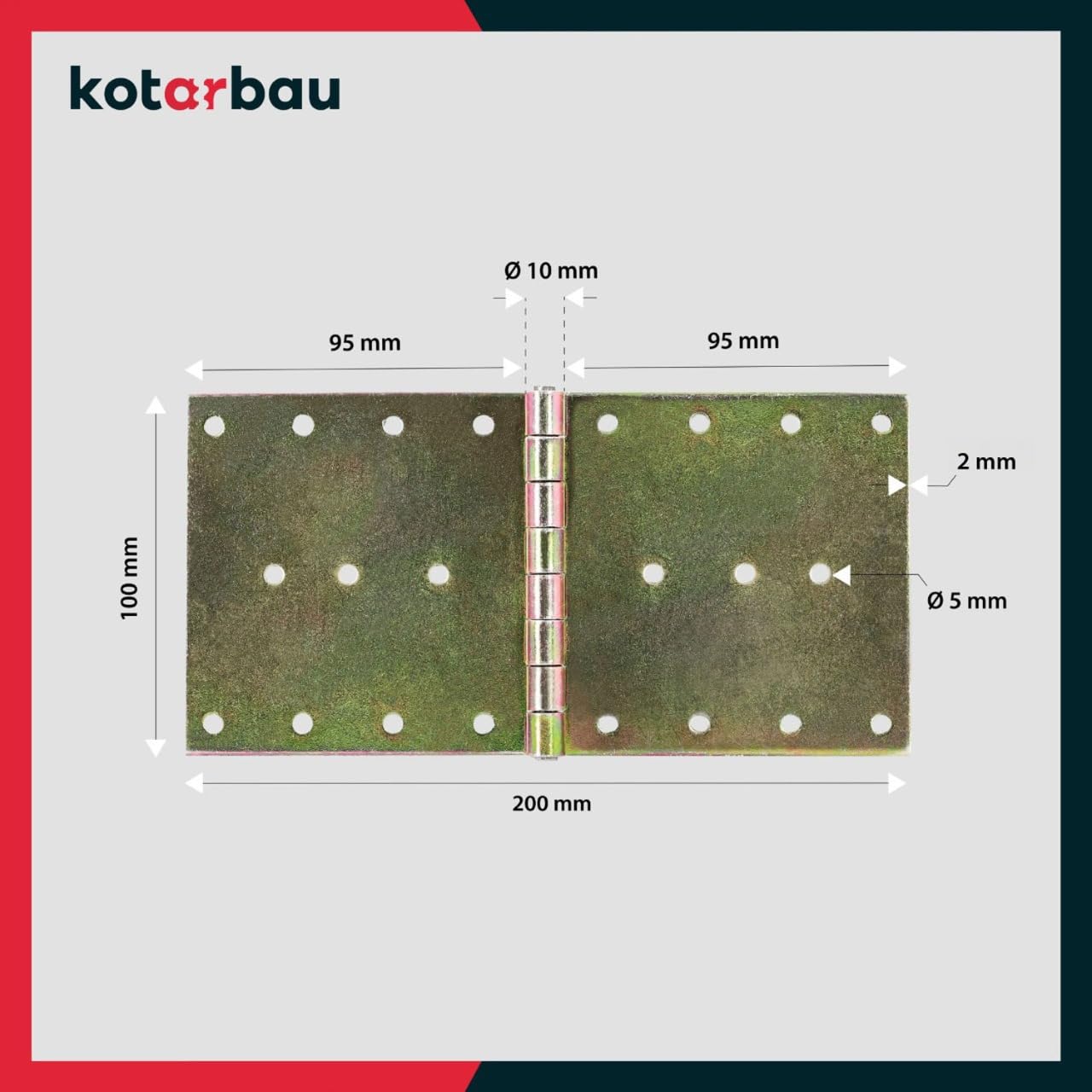 KOTARBAU® Lot de 10 charnières de porte - Roulées - 100 x 200 mm - Galvanisées robustes