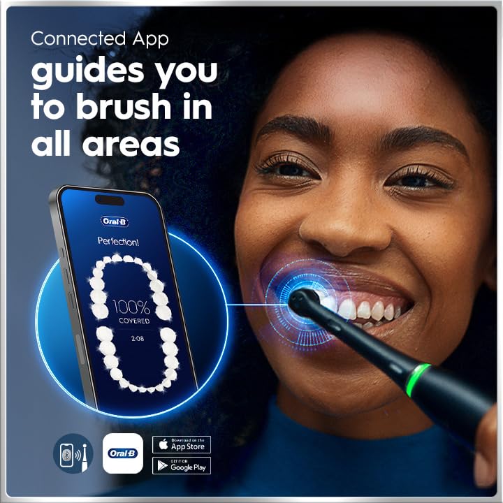 Image of Oral-B Rechargeable Electric Toothbrush, iO7 Limited Deep Clean + Protect, 5 Cleaning Modes, Interactive Display, Visible Pressure Sensor, 2 Brush Heads, Charging Travel Case, Sapphire Blue