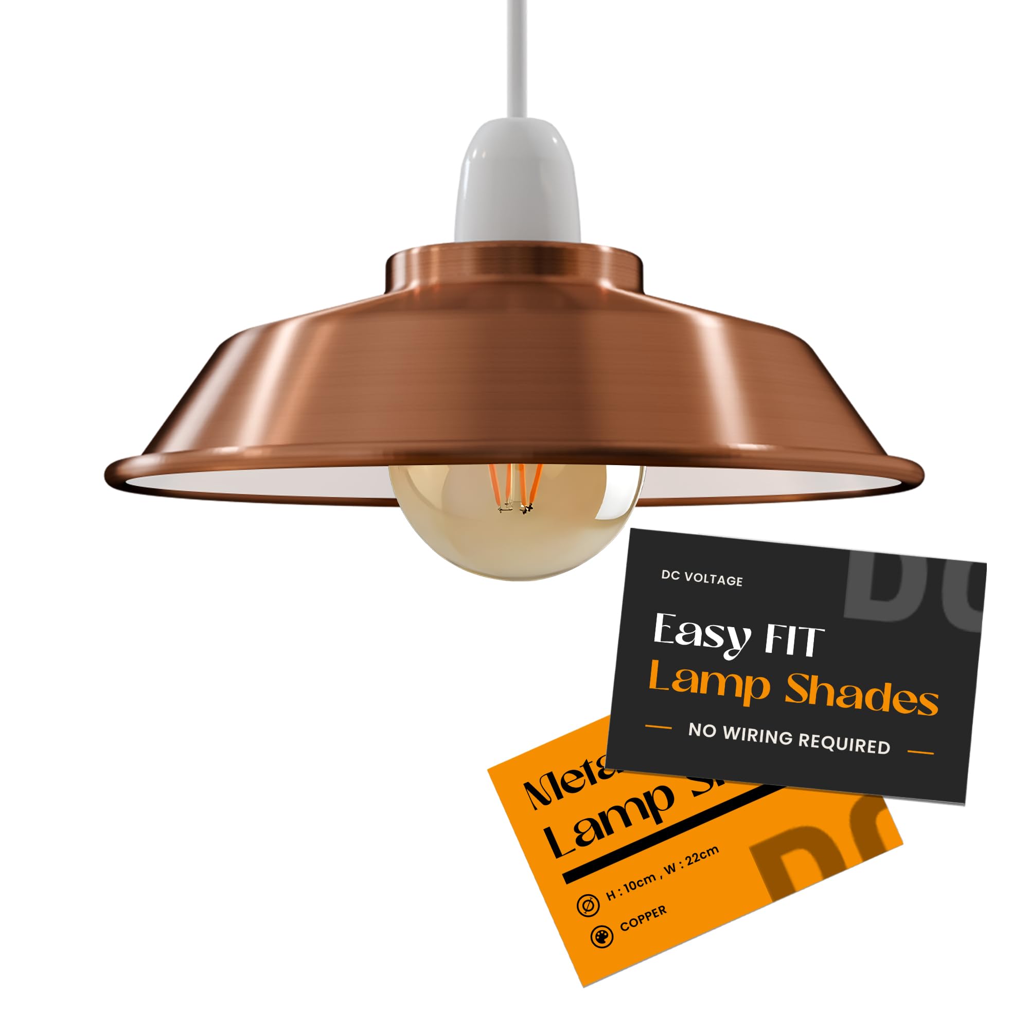 Retro Electroplated Ceiling Light Shade, Industrial Curvy Easy Fit Metal Pendant Lamp Bulb Guards, Non Electric Vintage Lampshade for Kitchen, Living Room, Bedroom (Copper)