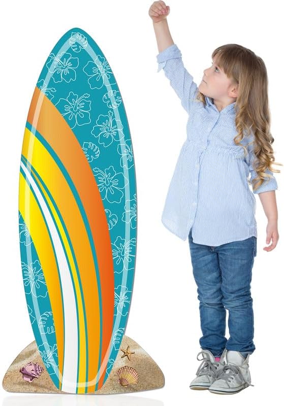 Geelin 47" H Surfboard Cardboard Cutout Stand up Summer Surfboard Party Decoration Hibiscus Pattern Tropical Outdoor Decoration Life Size Photo Prop for Beach Hawaiian Luau Pool Party Supplies