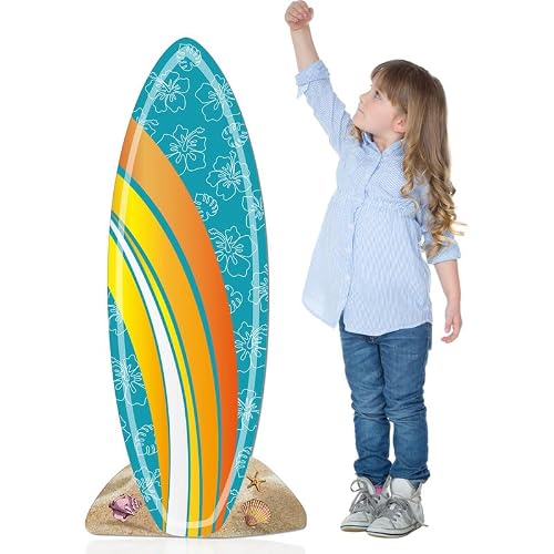 Geelin 3.9 ft Surfboard Cardboard Cutout Stand up Beach Party Decoration Large Hibiscus Pattern Surfboard Life Size Photo Prop for Surfing Summer Hawaiian Luau Tropical Bar Decoration