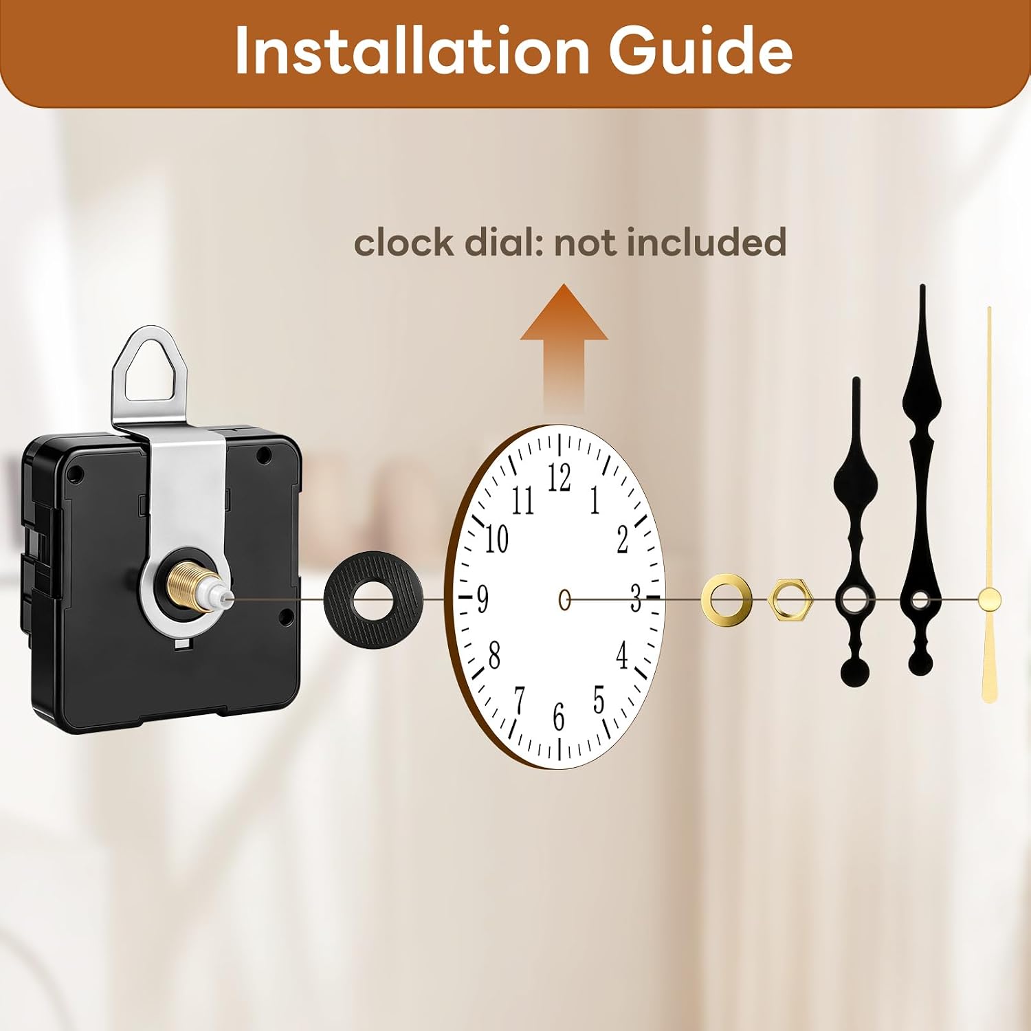 3Pcs Quartz Clock Mechanism Kit,Wall Clock Mechanisms with 8 Pairs of Short Clock Hands,Battery Clock Replacement Mechanism Include Clock Hands DIY Repair Parts (Total Shaft Length 13.5mm,16mm,22mm)
