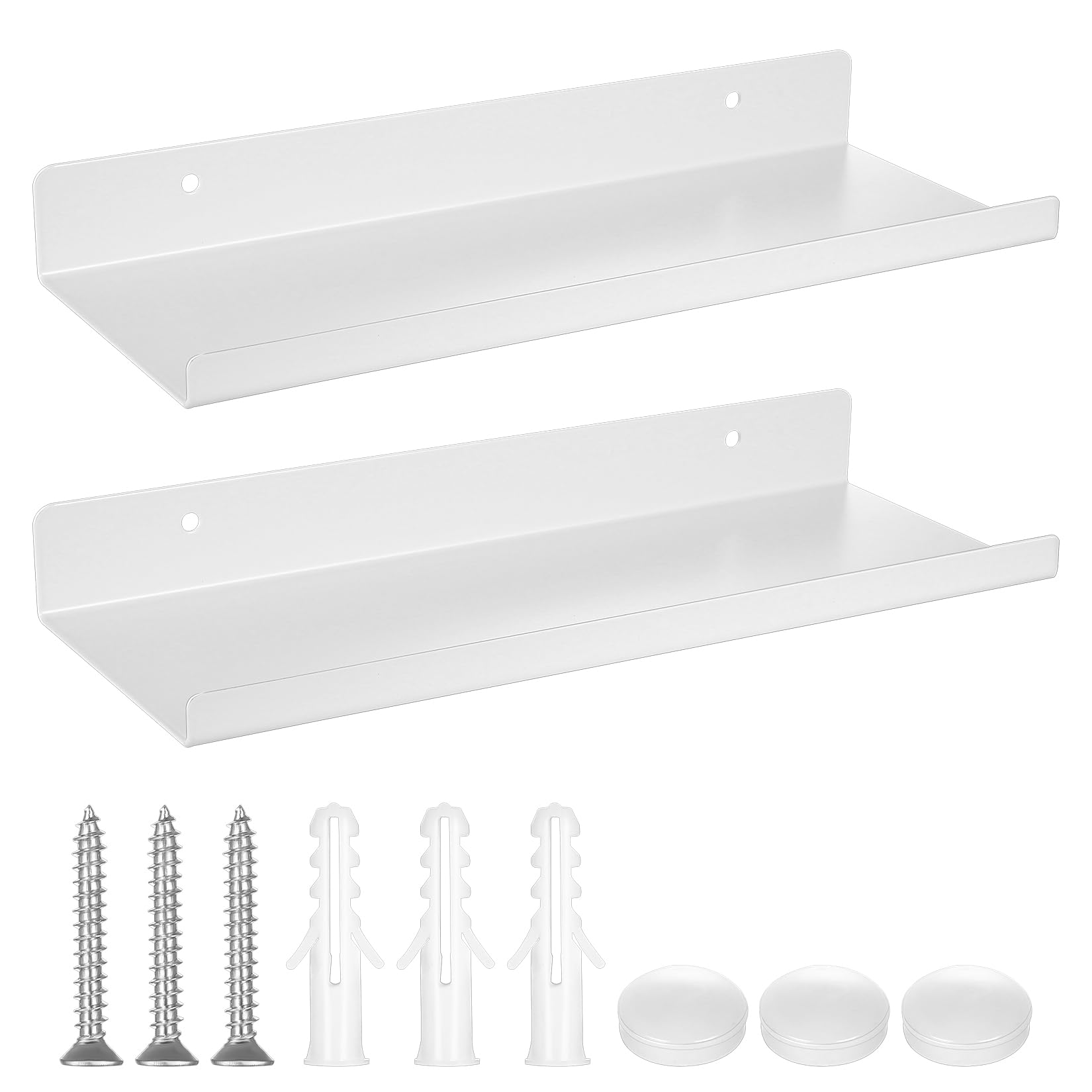 QJKEJI 2 Pcs Floating Shelves for Wall Shelves, Small Shelf for Walls, Small Floating Shelf, Wall Mounted Display Racks Spice Rack for Bedroom Bathroom Kitchen, 11.81x4.52x1.37 (White)