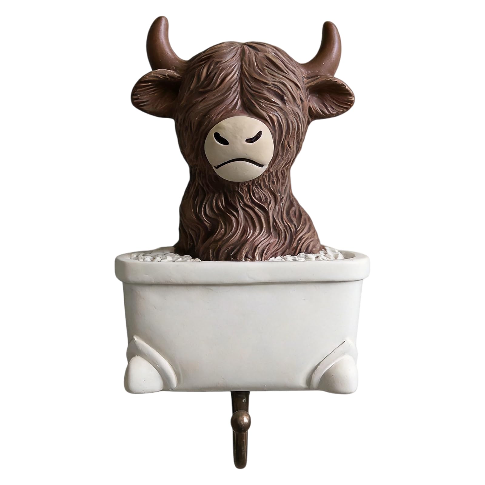 Resin Highland Cow Cute Towels Hanger No Drilling Installation Vintage Decorative Hangers for Farmhouse Bathroom Kitchen Kids Room