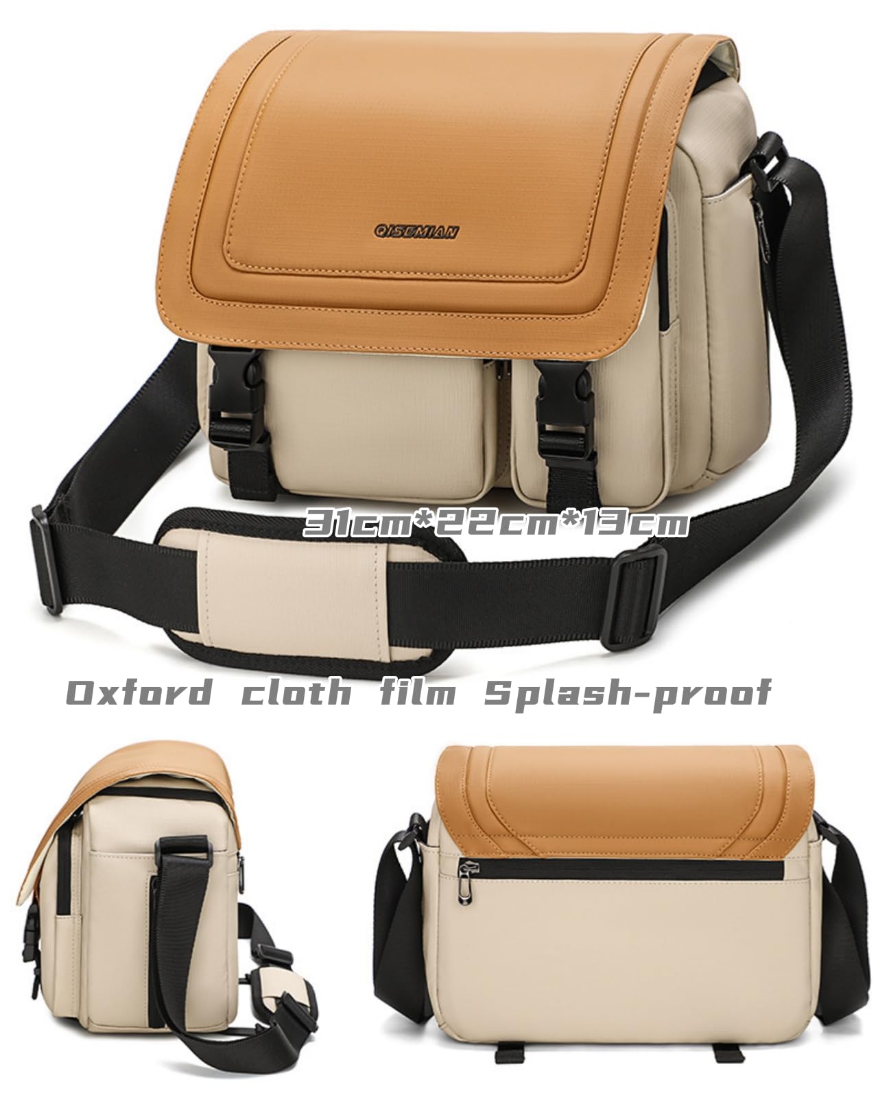 Borsa a Tracolla Fotografica in Tessuto Oxford spalmato PU Beige con 2 Divisori Rimovibili per Fotocamera DSLR e 2 Obiettivi BG506 (Arancione-Beige)