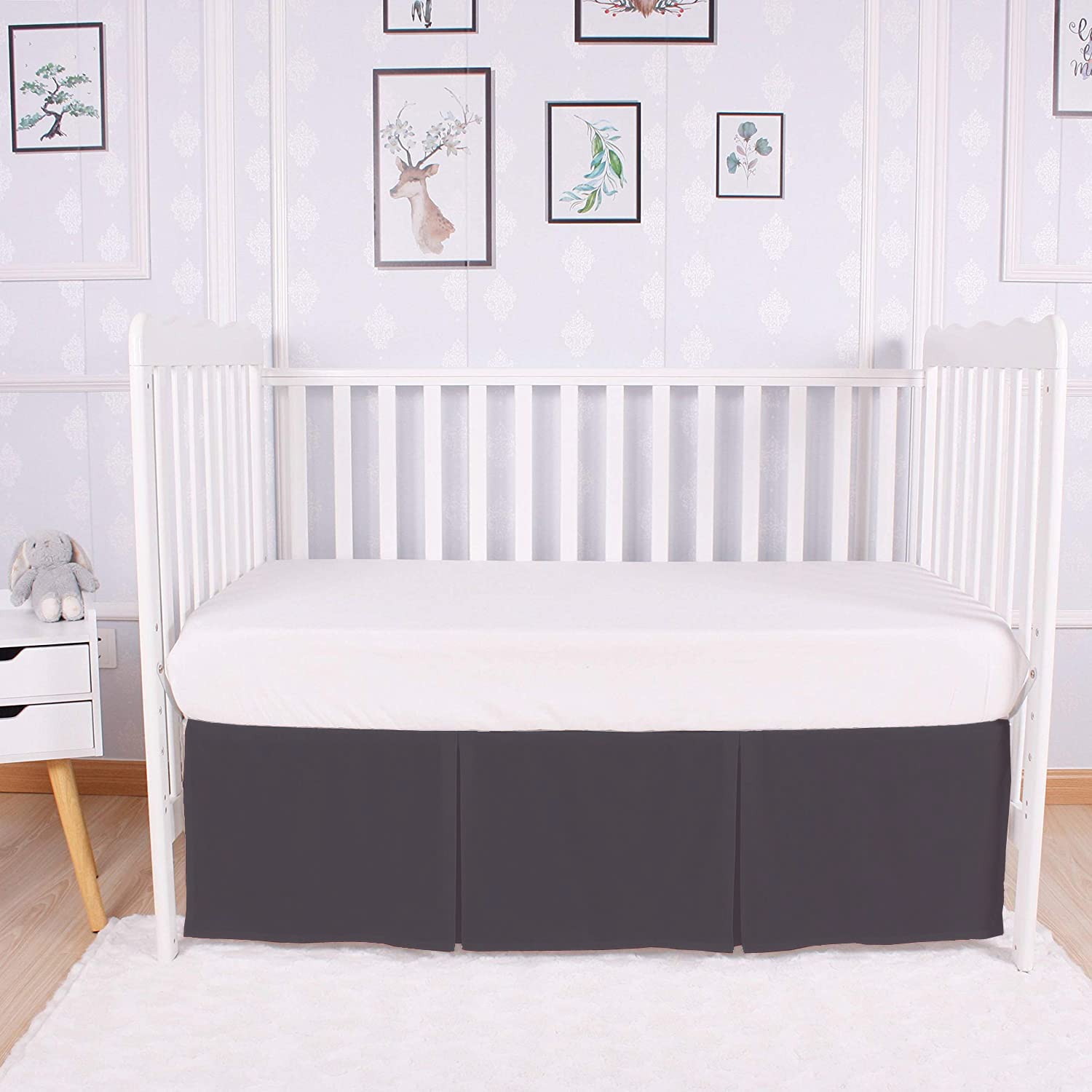 Box Pleated Crib Bed Skirt Premium 100% Cotton 800 Thread Count Nursery Crib Toddler Bedding Crib Bedskirt for Baby Boys or Baby Girls, (28" x 52") + 16" Drop Lenght - Dark Grey Solid