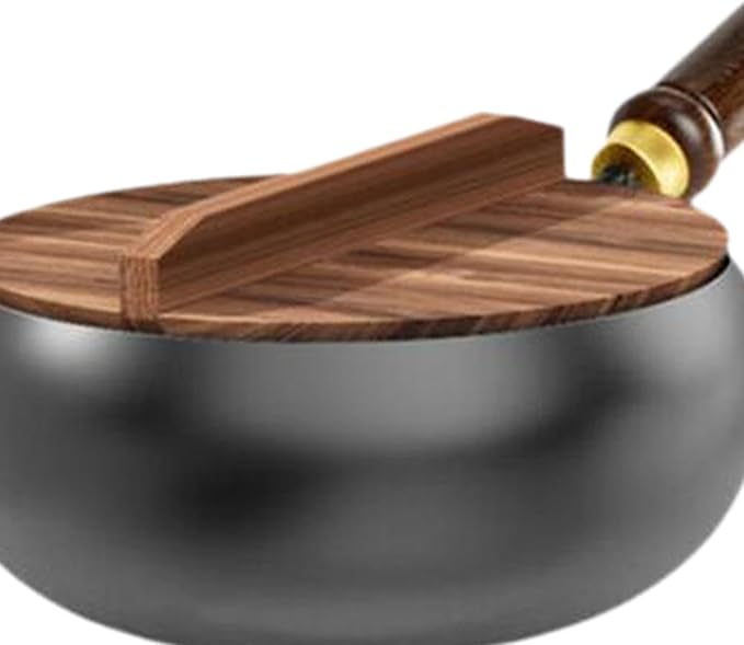 Wok antiadherente con mango de madera y fondo plano miniatura 5