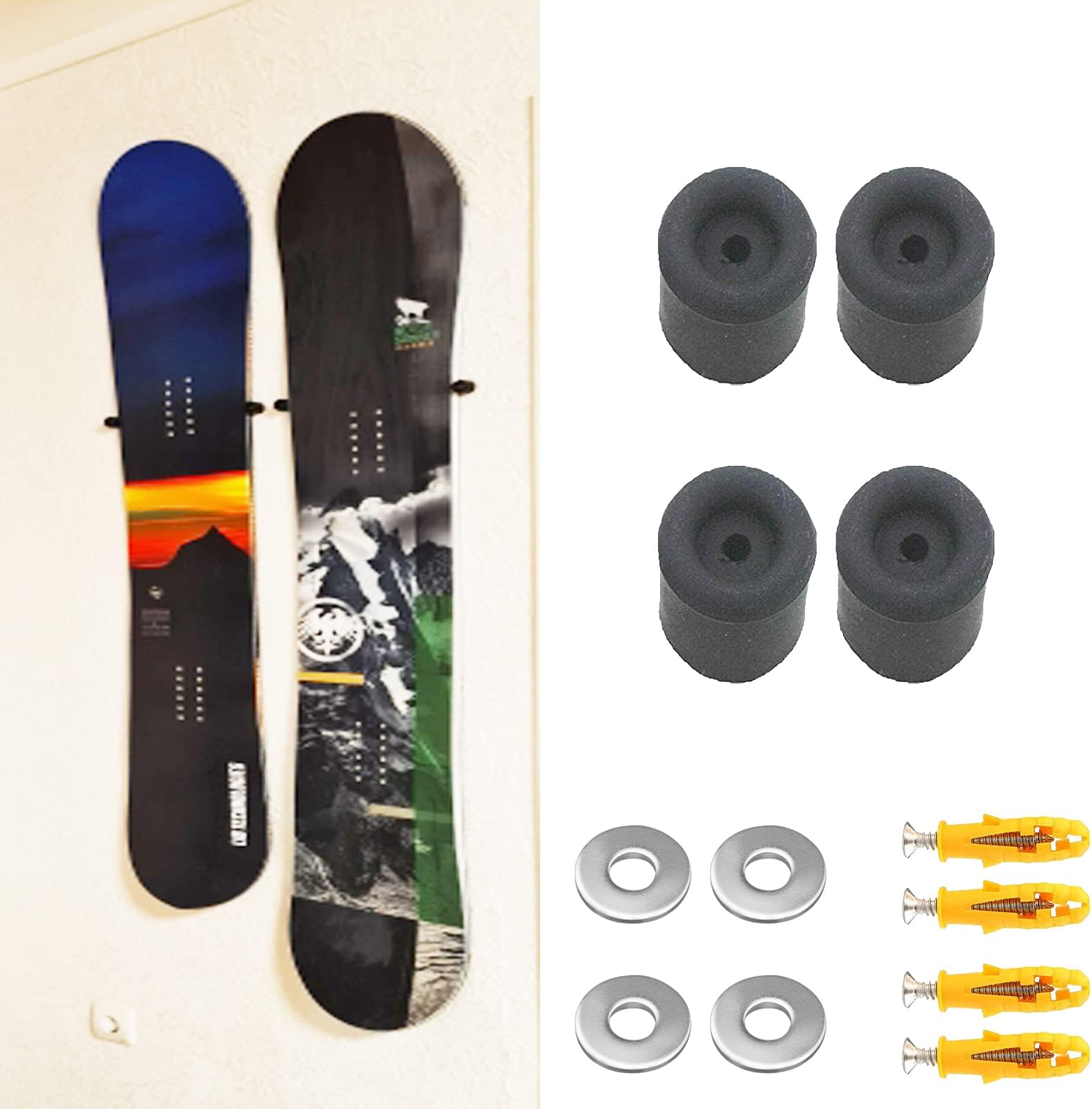 Ski/ Snowboard Storage Rack, Snowboard Display Rack, Wall Mount Storage Organizers, Floating Hanger Rack - Invisible Design - Hold 2 Snowboard - Screws and washer Included - Protect Snow Board