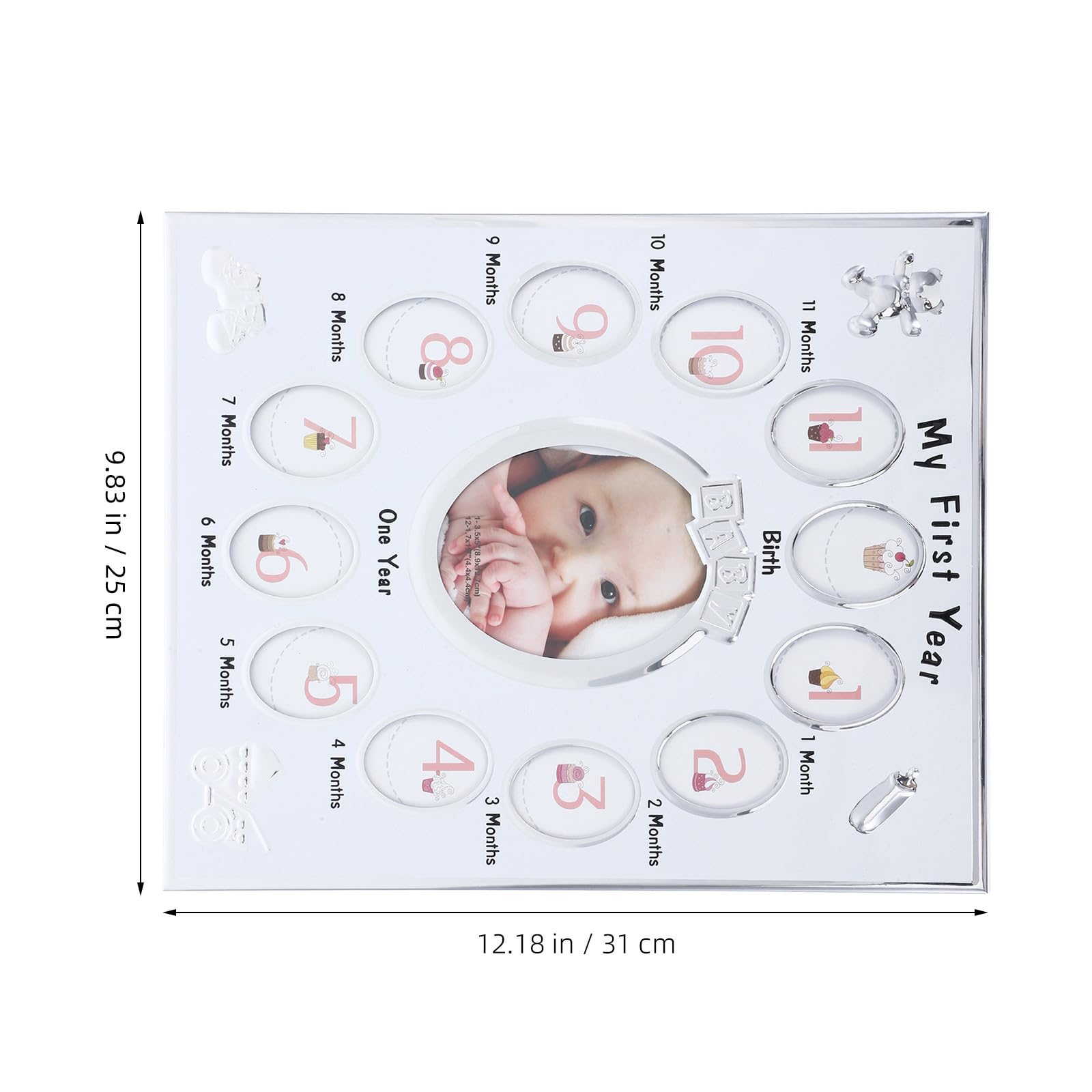FRCOLOR Marco de Fotos de 12 Meses Marco de Fotos Registro de Crecimiento Blanco Metal Ñiño E Infantil Cumpleaños y Display Rack