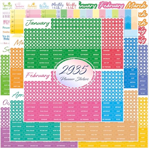 2935 Planner Stickers, Color Coordinating Monthly Functional Stickers Daily Calendar