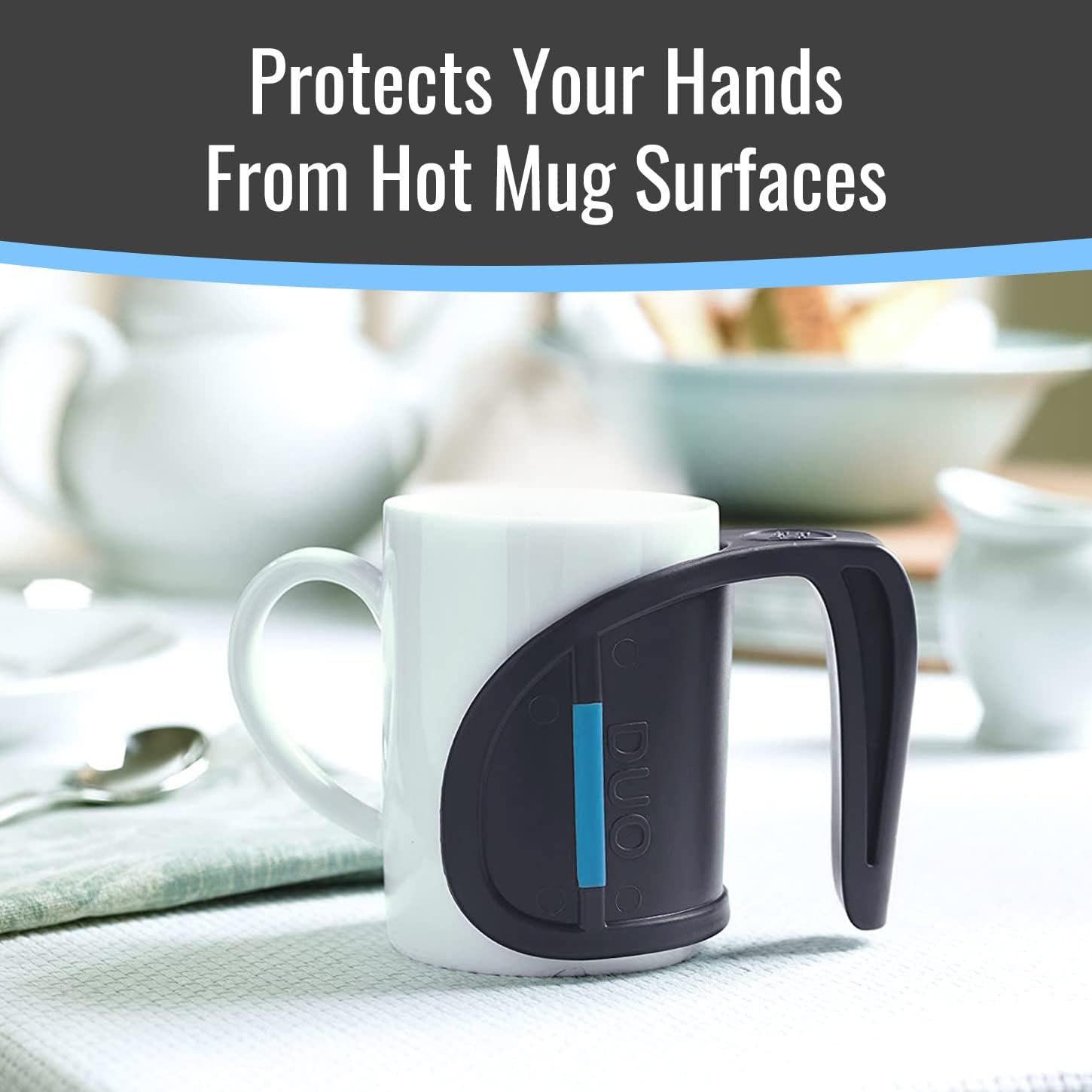 HealthSmart DUO Beverage Grip Handle for Mugs, Glasses and Bottles, Protects Hands from Hot Mug Surfaces, Blue, 0.5 Pound : Health & Household