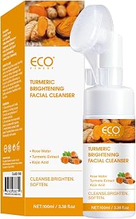 Turmeric Face Wash with Face Wash Brush, Brightening Facial Cleanser with Turmeric Extract for Deep Pore Cleansing & Even-Looking Skin Tone, Gentle Foaming Face Wash for Women & Men