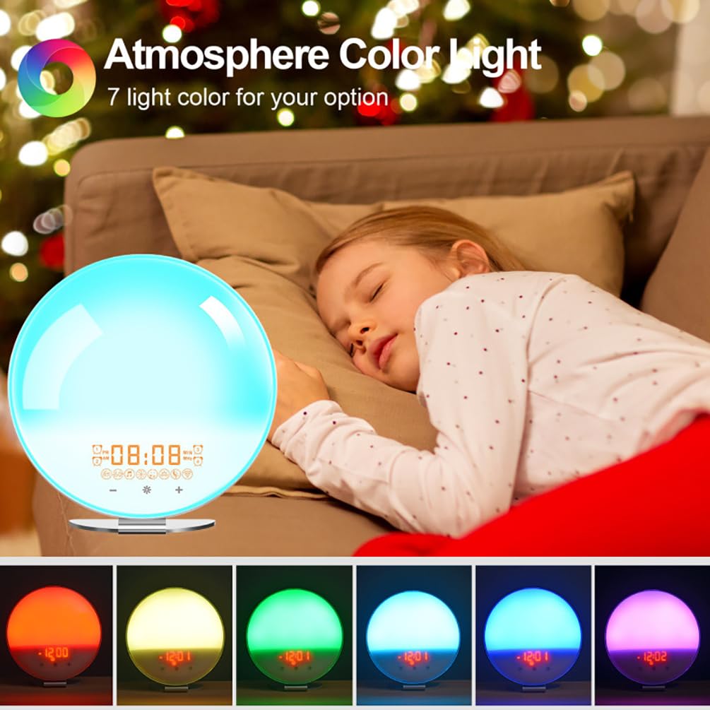 TsoLay Sveglia All'alba, Luce di Risveglio E Simulazione Dell'alba Colorata, 20 Livelli di Luminosità Regolabili, 8 Opzioni per I Compagni di Sonno Adatti a Chi Ha Il Sonno Pesante