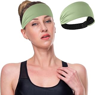 YETTASBIN Wide Headbands for Women Girl - Sage Green Non Slip Elastic Hair Bands Breathable Quick Dry Yoga Headband, Fashion Hair Accessories for Workout, Running, Gym & Daily Use