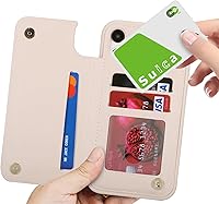 Vista 9 de iCoverCase Compatible con Funda para iPhone XR con Tarjetero, Funda de Teléfono Tipo Cartera para Hombres y Mujeres con Bloqueo RFID de Piel Beige