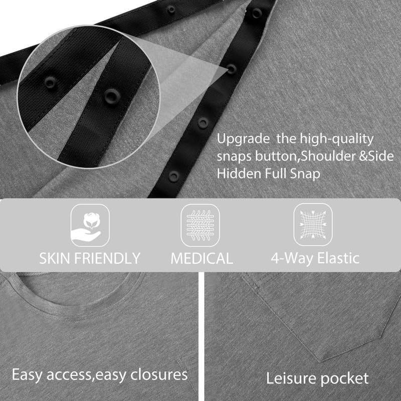 Post Shoulder Surgery Shirts for Men Full Snap Open Tear Away Short Sleeve T Shirt Chemo Port Access Tee Rotator Cuff Surgery - Image 5