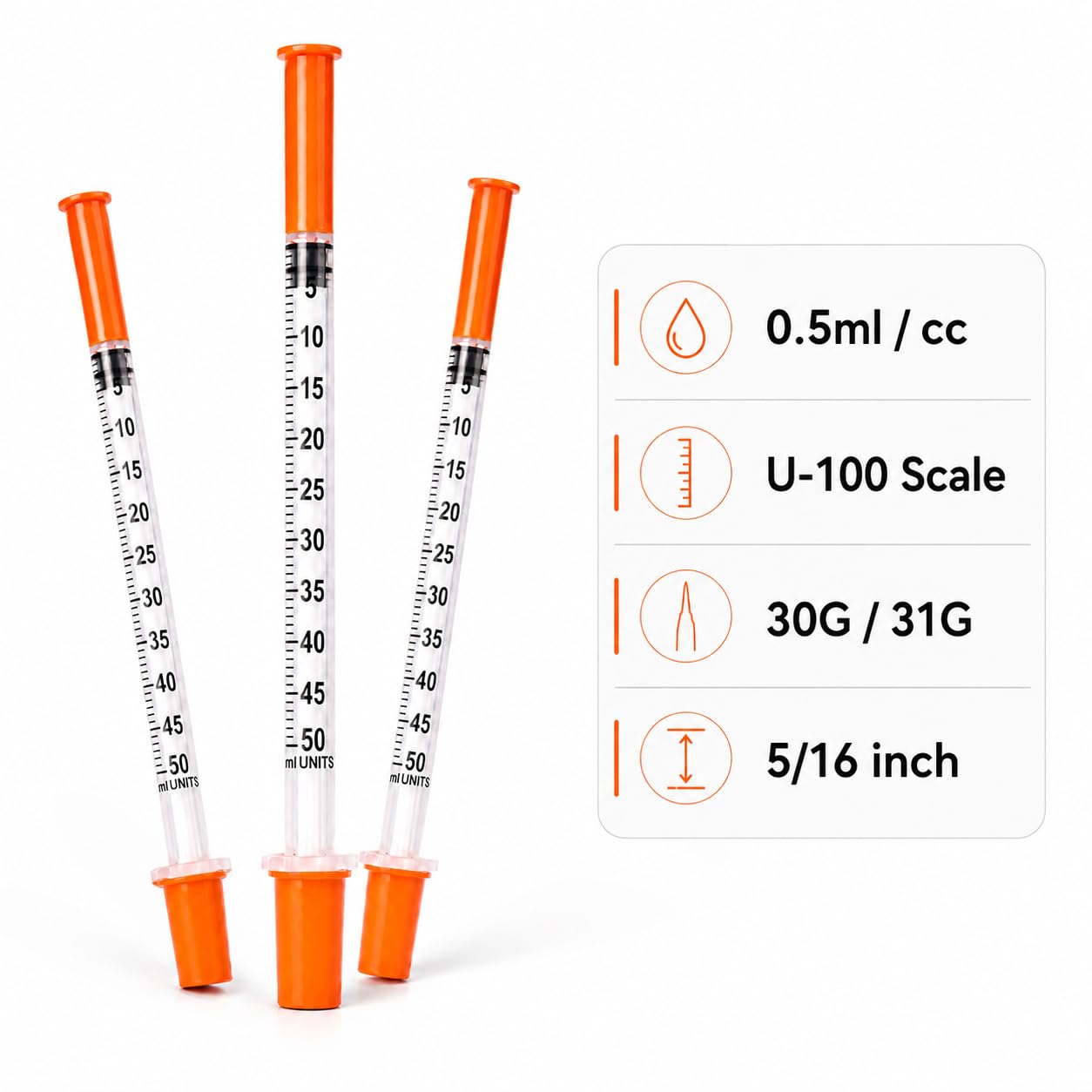 100 Pack 0.5ml/cc Syringes with Needle 31G 5/16 Inch, U-100 Lab Syringes, Individually Wrapped — Amazon image 5