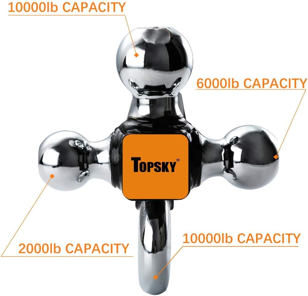 TOPSKY TS2012 Trailer Hitch Ball Mount with Hook, 2 Inch Receiver, Hollow Shank Tow Hitch, Hitch Pin & Clip, Chrome : Automotive