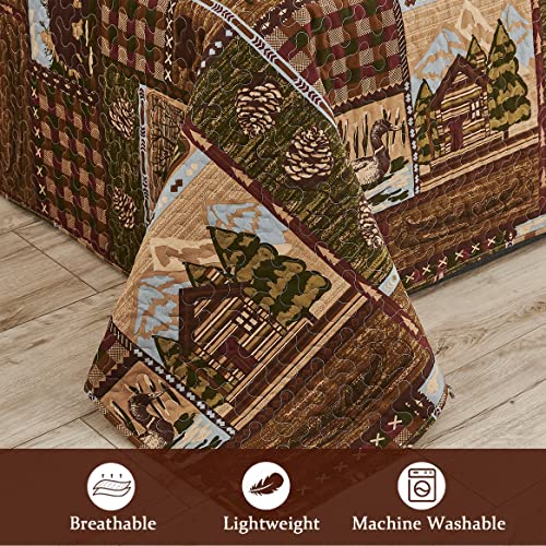 Tigona Rustic Quilt Sets Queen/Full Size Moose Bear Bedding Set Microfiber Bedspread Classic Plaid Lodge Coverlet Cabin Bed Cover (Brown #TOP4