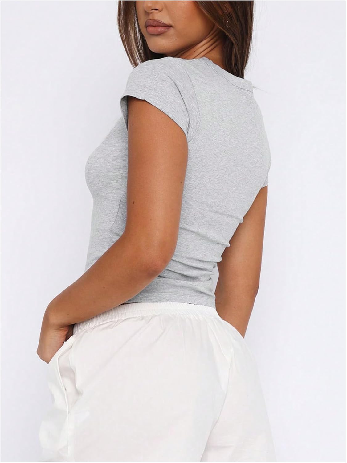 SOLY HUX Women's Short Sleeve Cropped T Shirts Crew Neck Slim Fitted Basic Tees Going Out Tops - Image 2