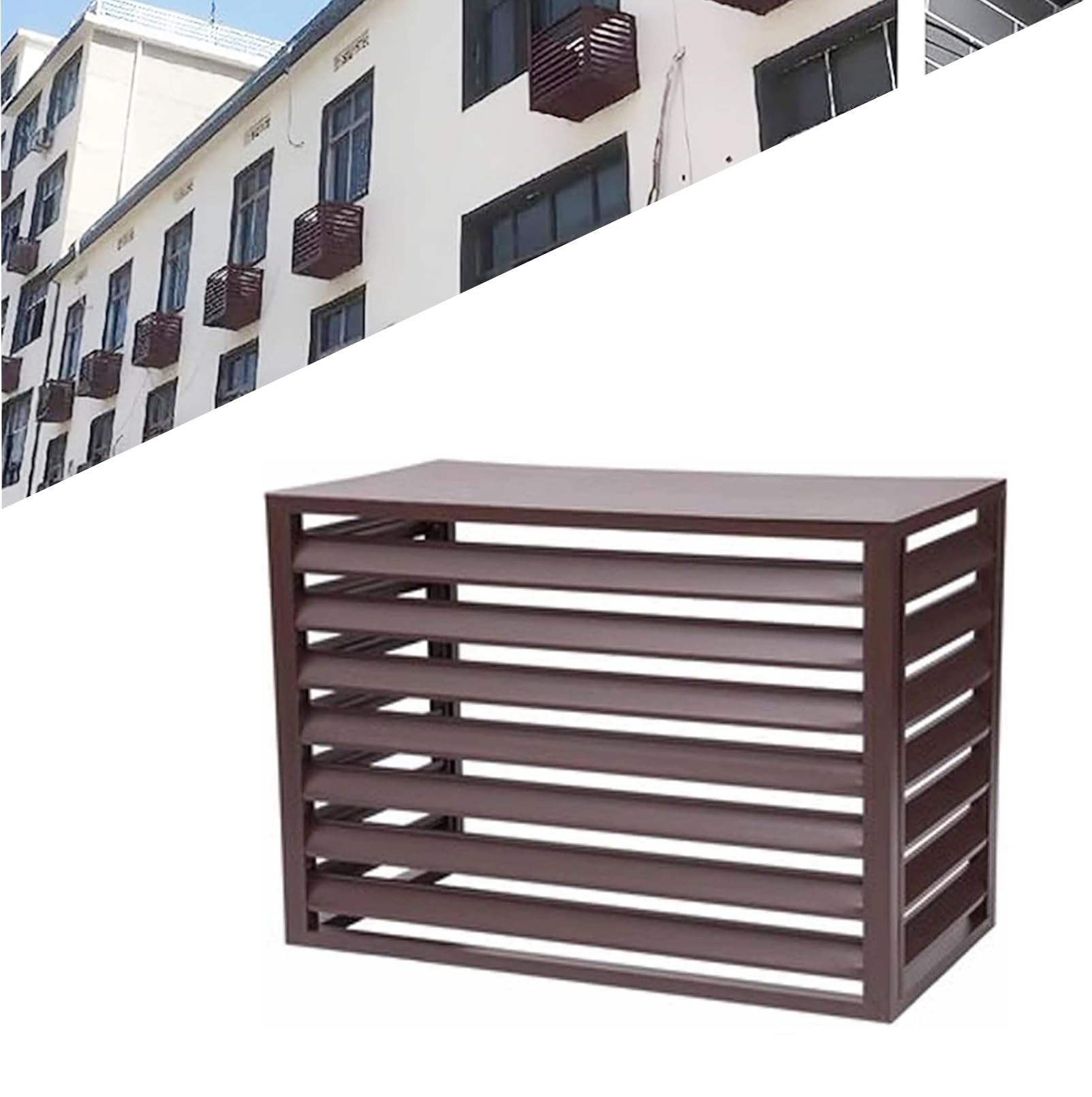 QYMYOZ Outdoor Air Conditioner Cover for Heat Pump - Decorative Privacy Fence Screen & Noise Reduction Barrier with 45° Inclined Grille for Enhanced Protection and Aesthetic App