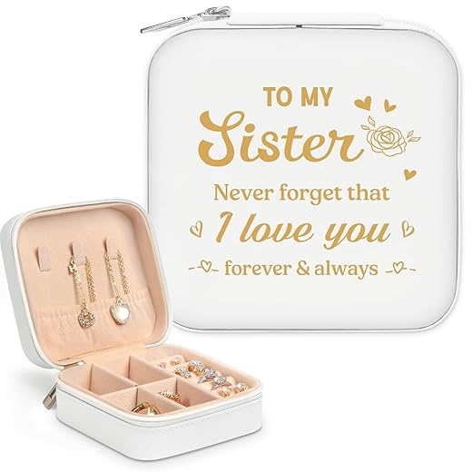 Pandasch Christmas Gifts for Sister - Portable Jewelry Box Gifts for Sister from Sister Brother - Big Little Sister Gifts Ideas Unique - Birthday, Christmas, Valentines or Rakhi Gifts for Sister