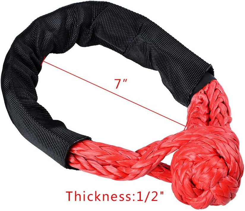 Fit Towing Snow Plow 4X4 Trailer Truck 3/8" 1/2" Winch Ropes 4X Red Synthetic Soft Shackle Rope WLL 15000lbs Breaking Strength 38000lbs + 4X Blue Snatch Aluminum Recovery Ring