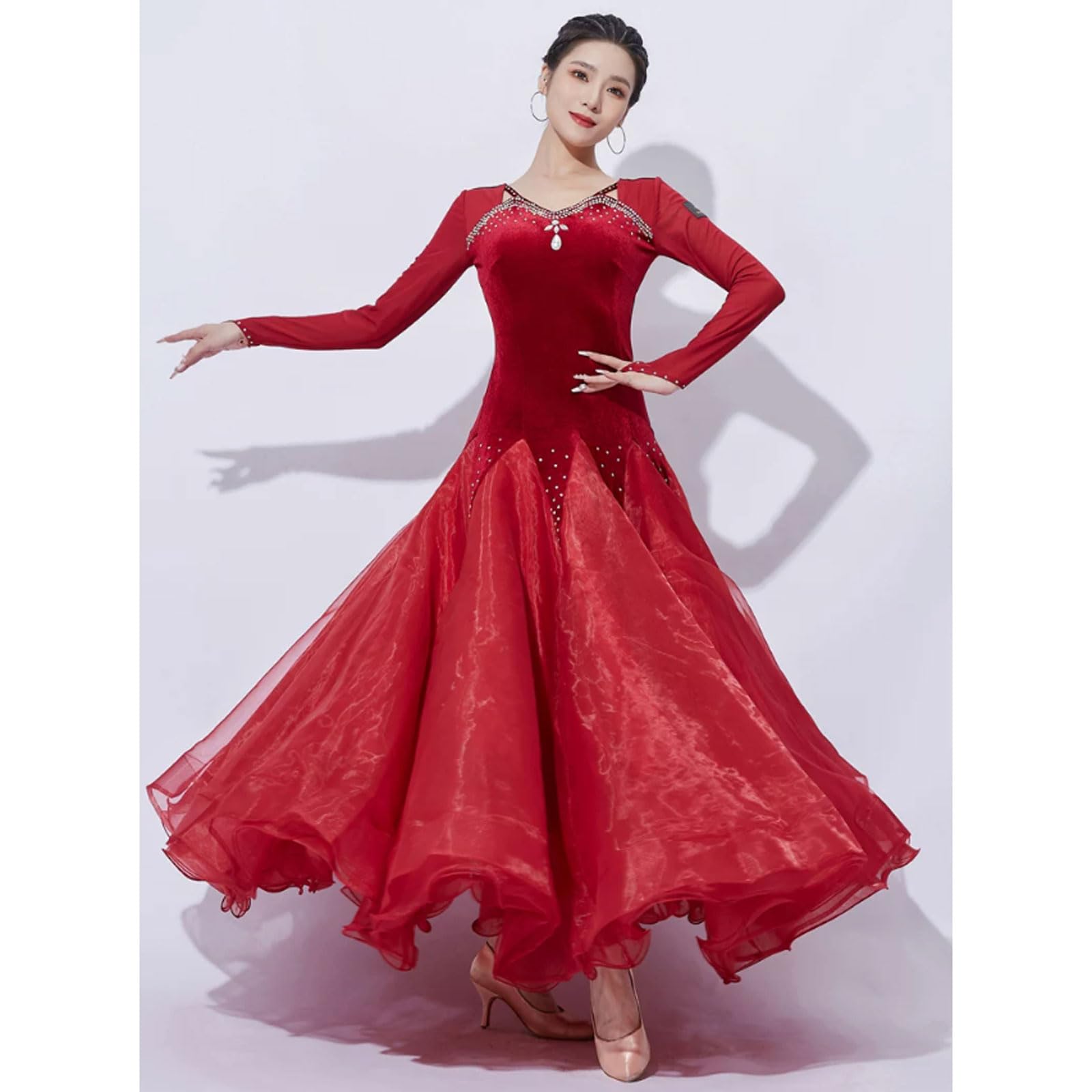 Costumi Valzer Scollo a V Abiti Sala da Ballo Donna Gonna Flamenco Foxtrot