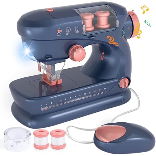 deAO Sewing Machine for Beginners,Sewing Machine Toy with Lights and Music, Mini Sewing Machine with Stitch Applications, Sewing Kit for Kids Ages 3+ Pretend Play Arts and Crafts Toys (Blue)