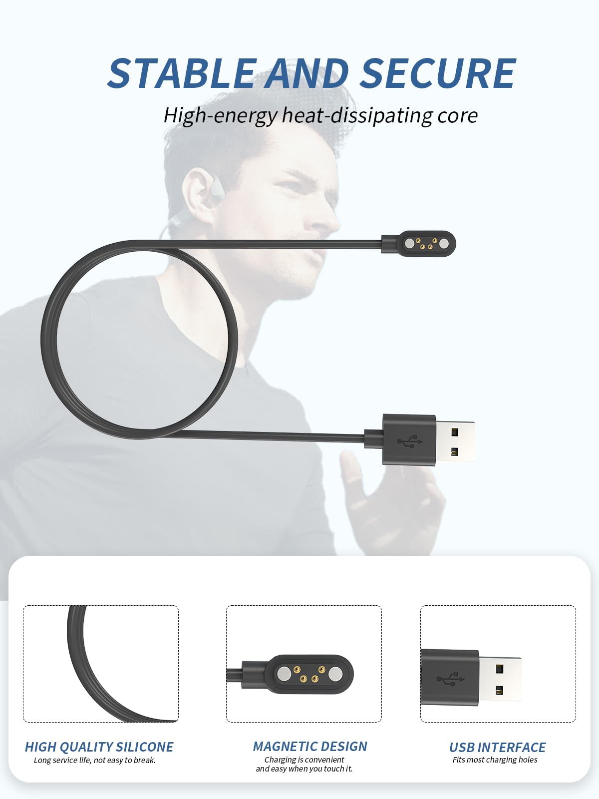 Lot de 2 câbles de charge pour écouteurs LOBKIN/esonstyle étanches pour la natation, cordon de charge USB magnétique stable compatible avec LOBKIN X19/esonstyle X32