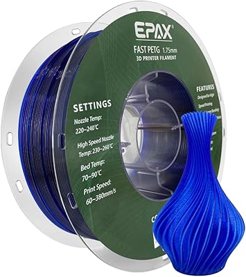 27 – EPAX 1.75mm Glass Blue Fast PETG 3D Printer Filament, High Speed PETG 3D Printing Filament, Dimensional Accuracy +/- 0.03 mm, 1KG Spool
